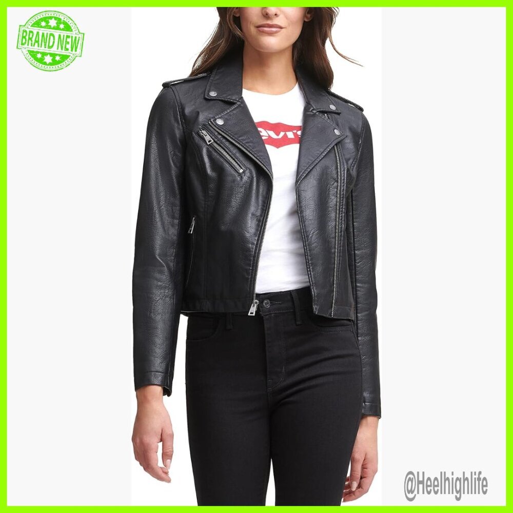 Faux Leather Moto Jacket Regular Plus Size Motorcycle Style